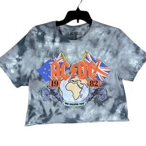 AC/DC Crop Top Shirt Women's M Tie-Dye 1982 Retro Band Tour Reprint